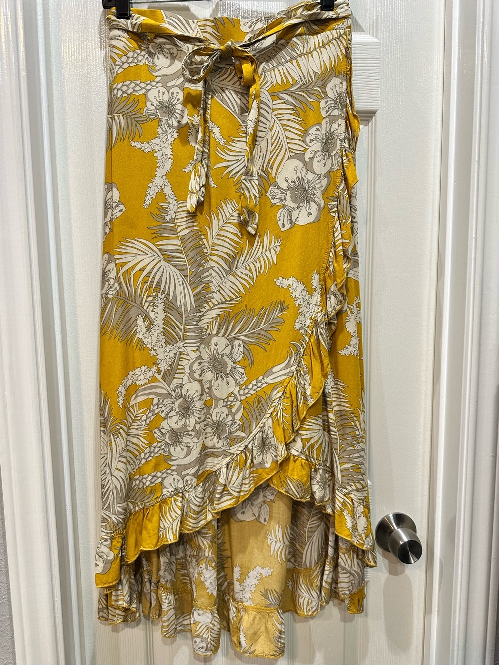 Mustard Yellow Floral Wrap Skirt - Women